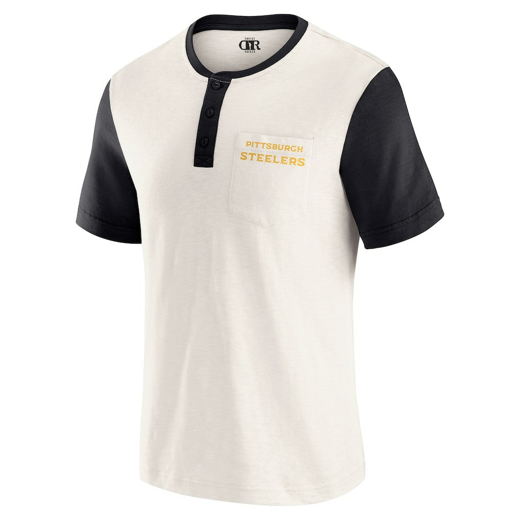 Pittsburgh Steelers Darius Rucker Collection Henley Colorblock Slub Pocket T-Shirt Cream | Fanatics