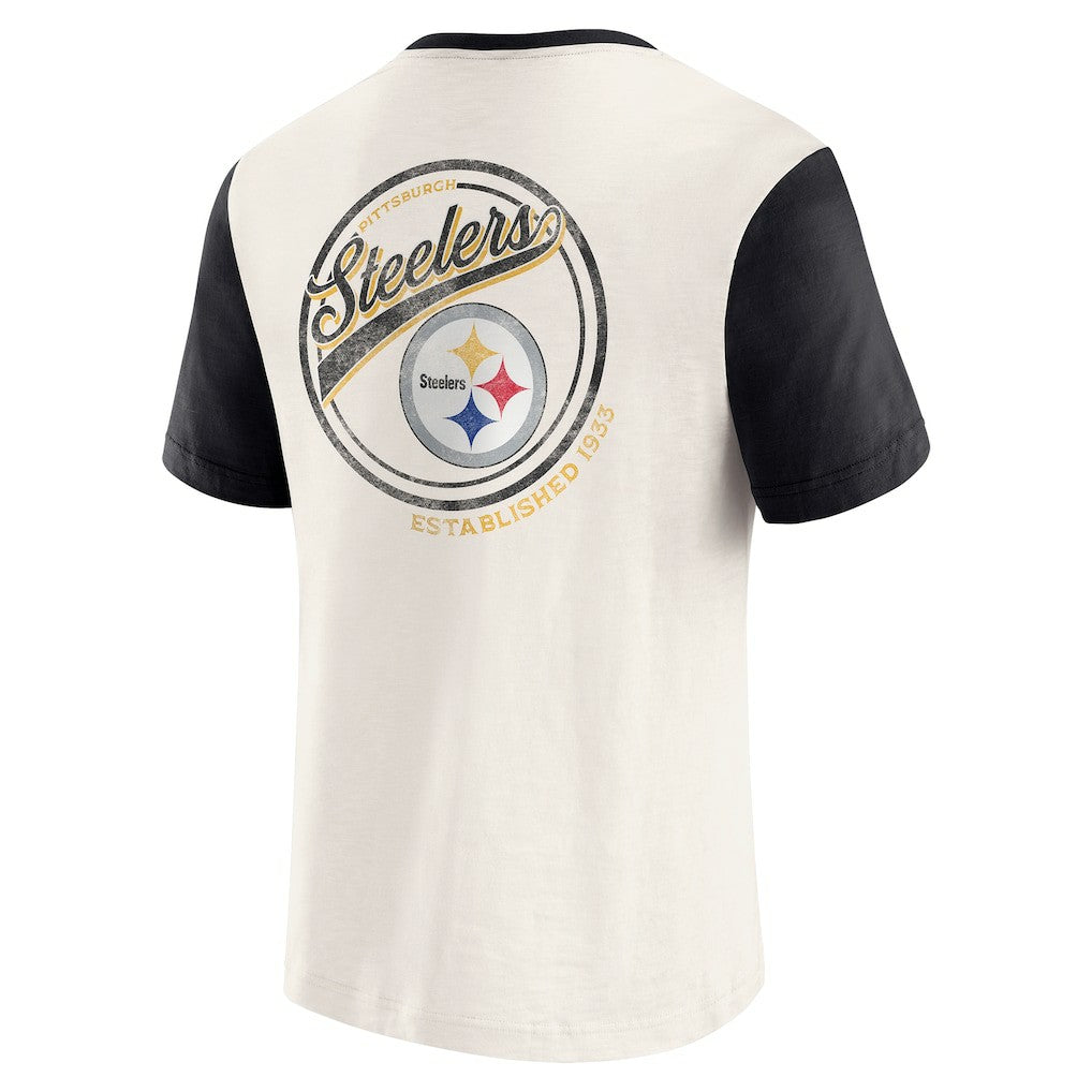 Pittsburgh Steelers Darius Rucker Collection Henley Colorblock Slub Pocket T-Shirt Cream | Fanatics