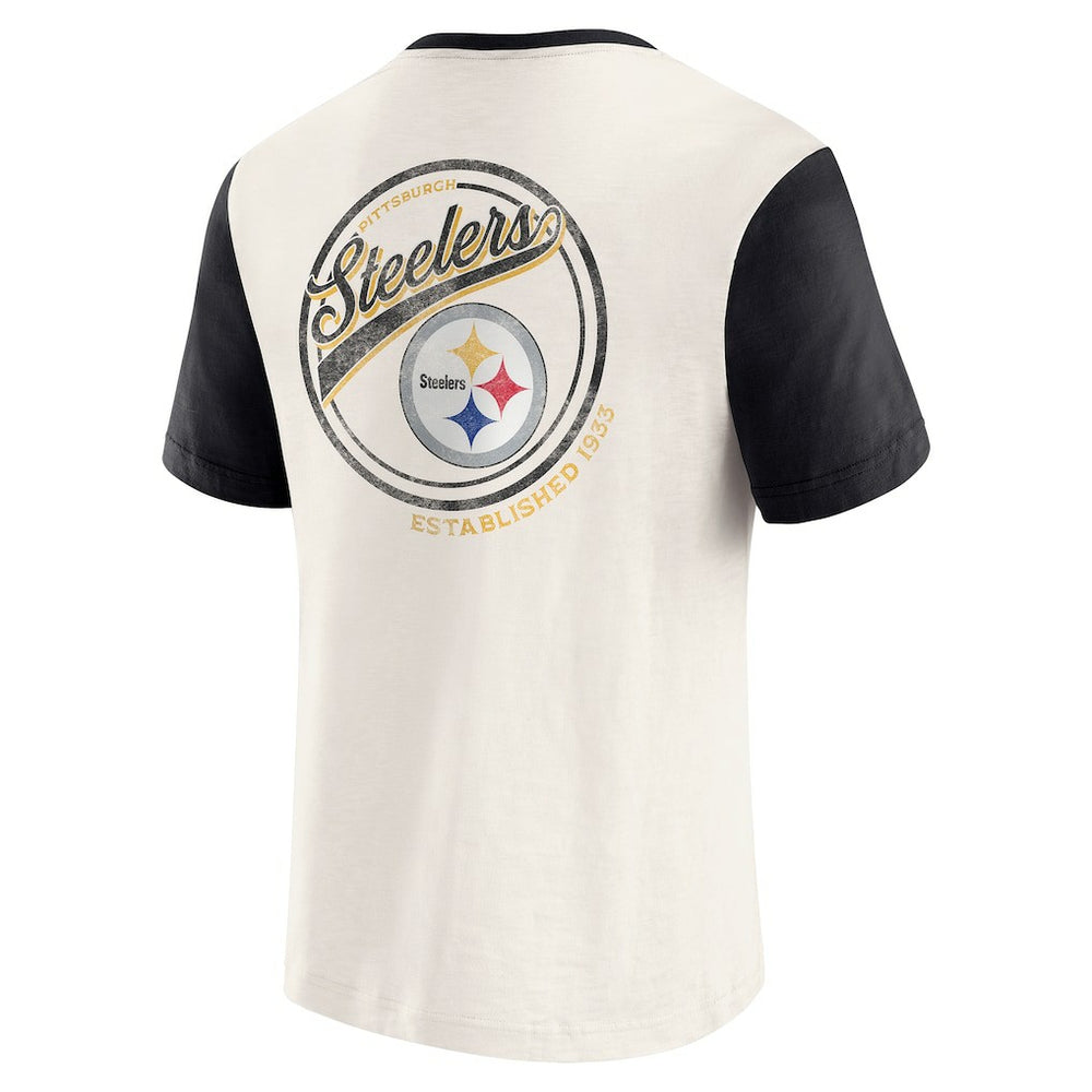 Pittsburgh Steelers Darius Rucker Collection Henley Colorblock Slub Pocket T-Shirt Cream | Fanatics