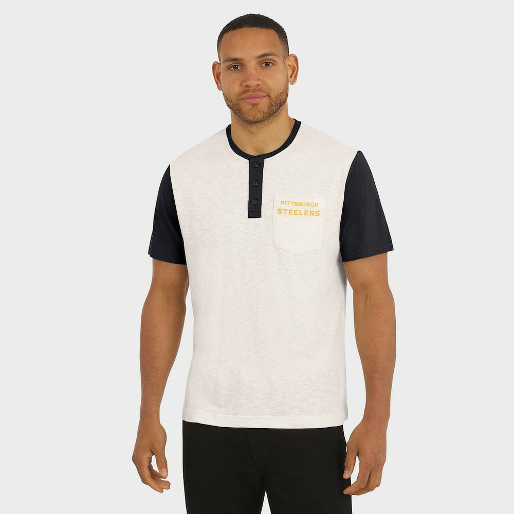 Pittsburgh Steelers Darius Rucker Collection Henley Colorblock Slub Pocket T-Shirt Cream | Fanatics