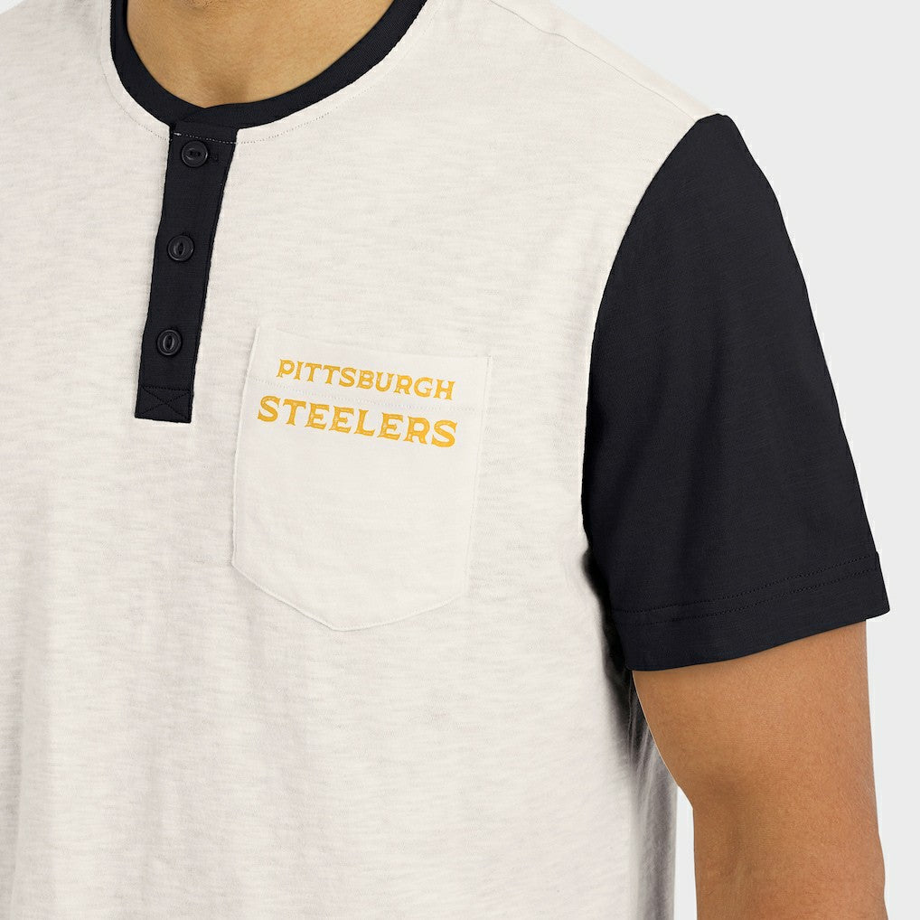 Pittsburgh Steelers Darius Rucker Collection Henley Colorblock Slub Pocket T-Shirt Cream | Fanatics