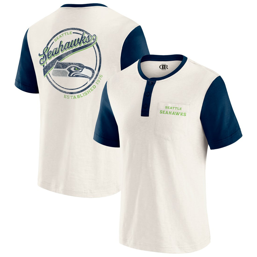 Seattle Seahawks Darius Rucker Collection Henley Colorblock Slub Pocket T-Shirt Cream | Fanatics