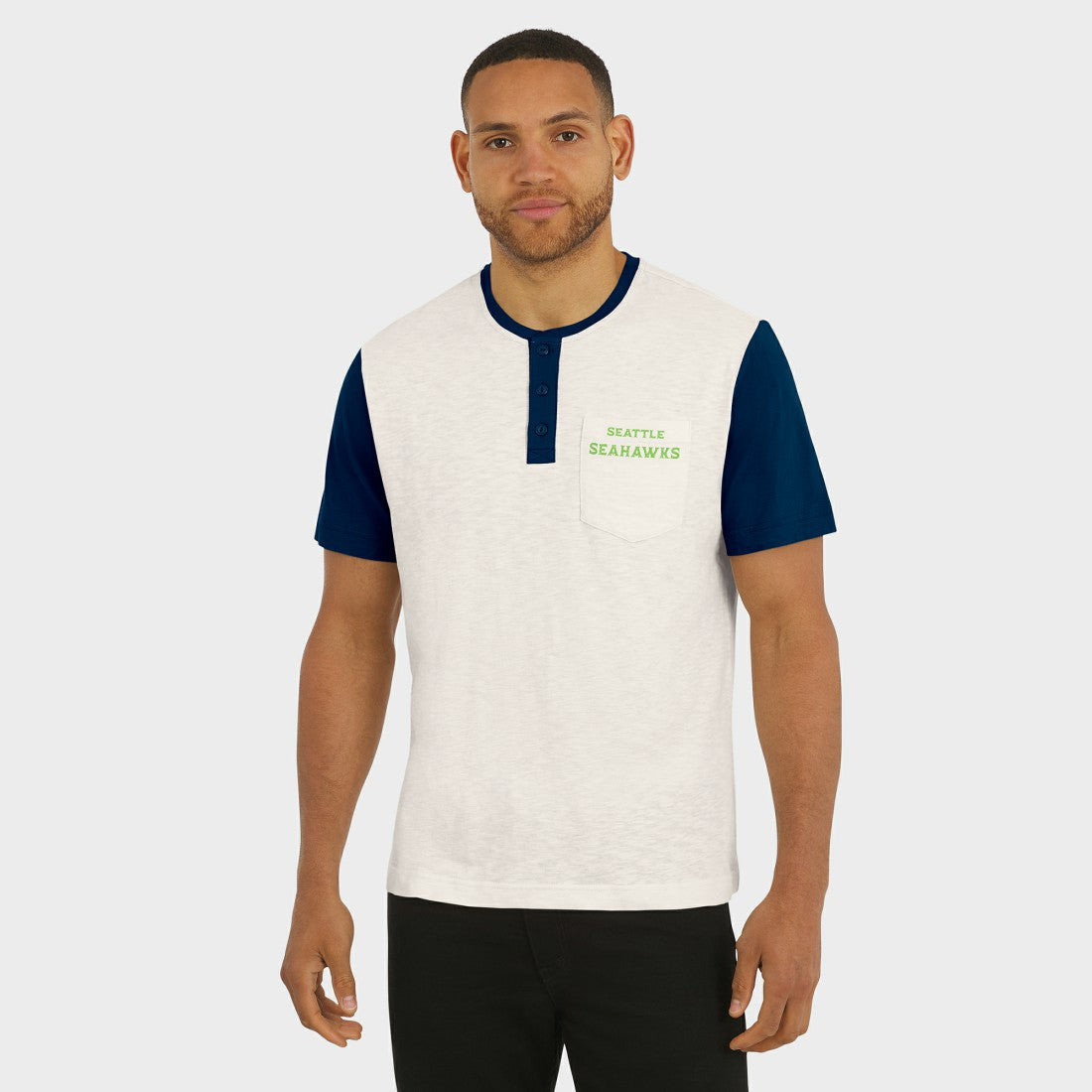 Seattle Seahawks Darius Rucker Collection Henley Colorblock Slub Pocket T-Shirt Cream | Fanatics