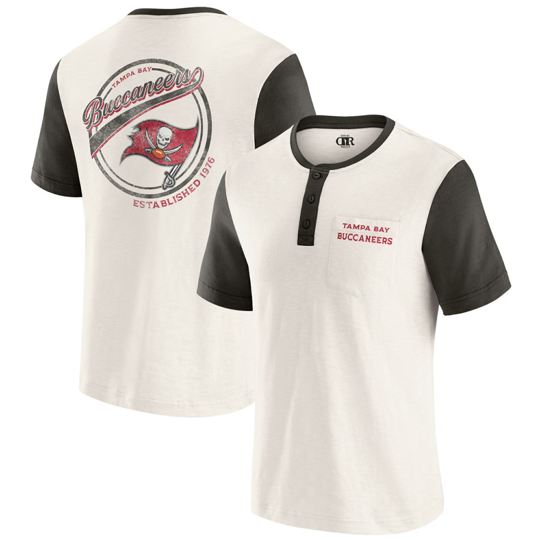 Tampa Bay Buccaneers Darius Rucker Collection Henley Colorblock Slub Pocket T-Shirt Cream | Fanatics
