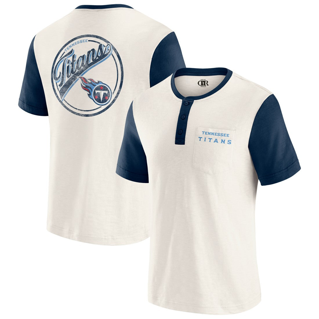 Tennessee Titans Darius Rucker Collection Henley Colorblock Slub Pocket T-Shirt Cream | Fanatics