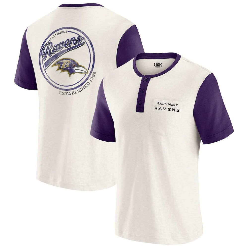 Baltimore Ravens Darius Rucker Collection Henley Colorblock Slub Pocket T-Shirt Cream | Fanatics