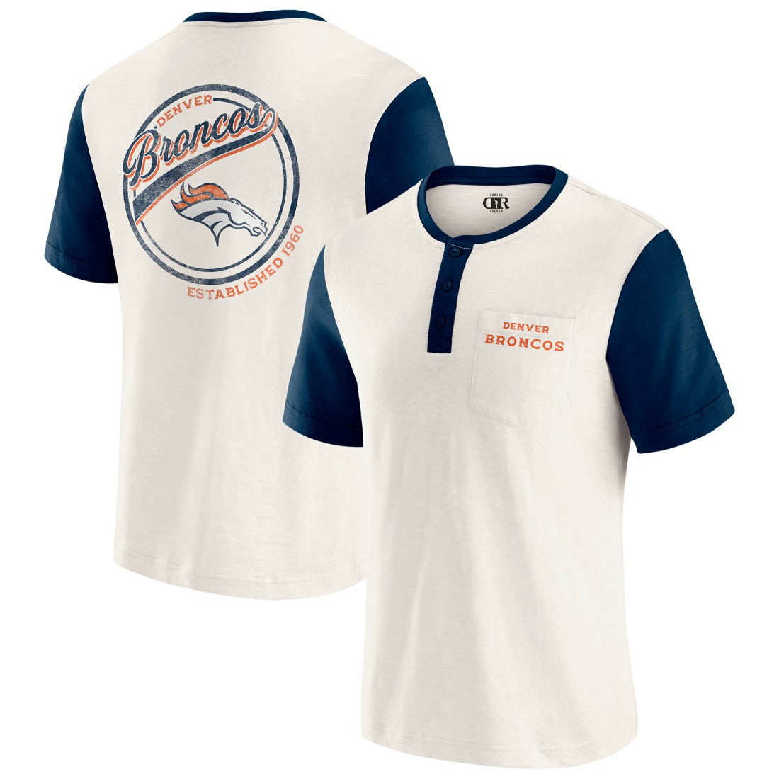 Denver Broncos Darius Rucker Collection Henley Colorblock Slub Pocket T-Shirt Cream | Fanatics