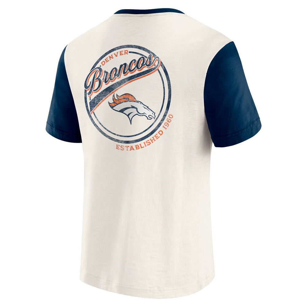 Denver Broncos Darius Rucker Collection Henley Colorblock Slub Pocket T-Shirt Cream | Fanatics