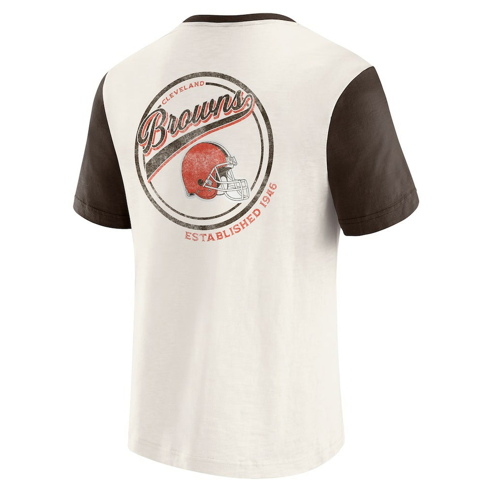 Cleveland Browns Darius Rucker Collection Henley Colorblock Slub Pocket T-Shirt Cream | Fanatics