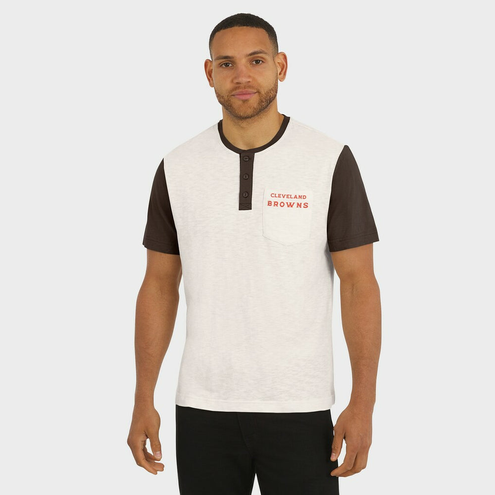 Cleveland Browns Darius Rucker Collection Henley Colorblock Slub Pocket T-Shirt Cream | Fanatics