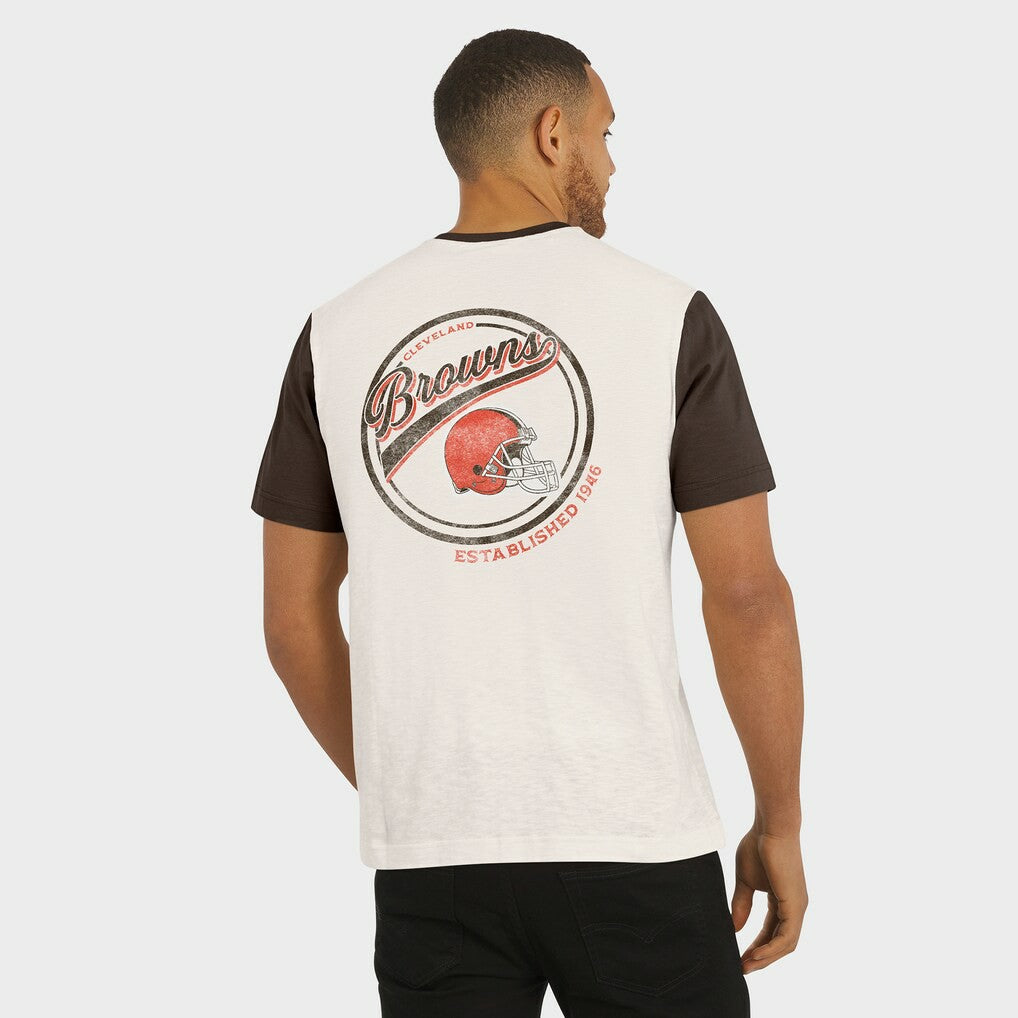 Cleveland Browns Darius Rucker Collection Henley Colorblock Slub Pocket T-Shirt Cream | Fanatics