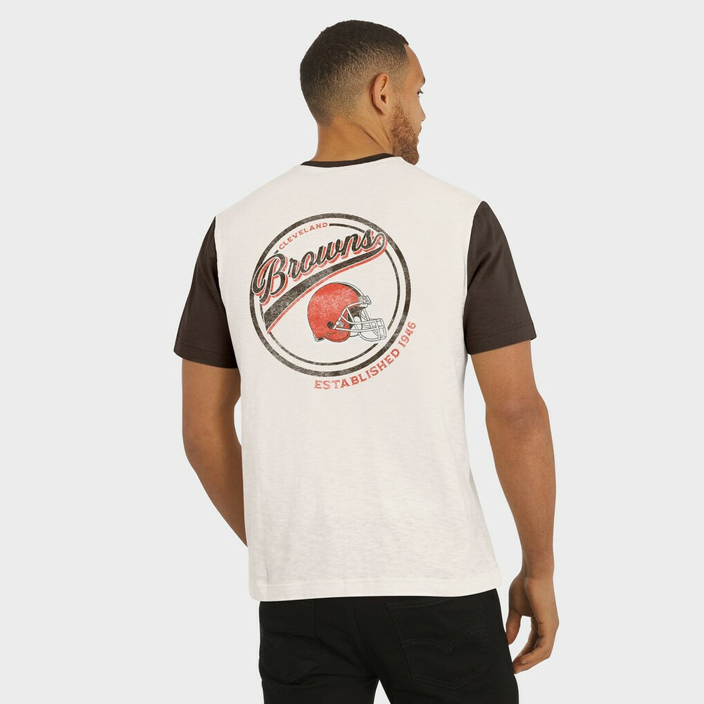 Cleveland Browns Darius Rucker Collection Henley Colorblock Slub Pocket T-Shirt Cream | Fanatics