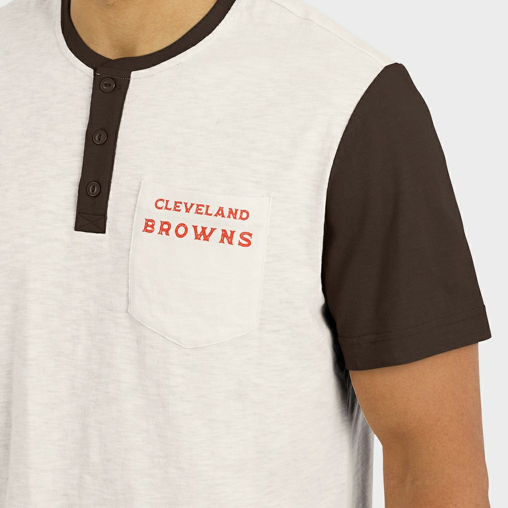Cleveland Browns Darius Rucker Collection Henley Colorblock Slub Pocket T-Shirt Cream | Fanatics