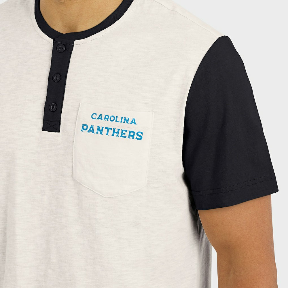 Carolina Panthers Darius Rucker Collection Henley Colorblock Slub Pocket T-Shirt Cream | Fanatics