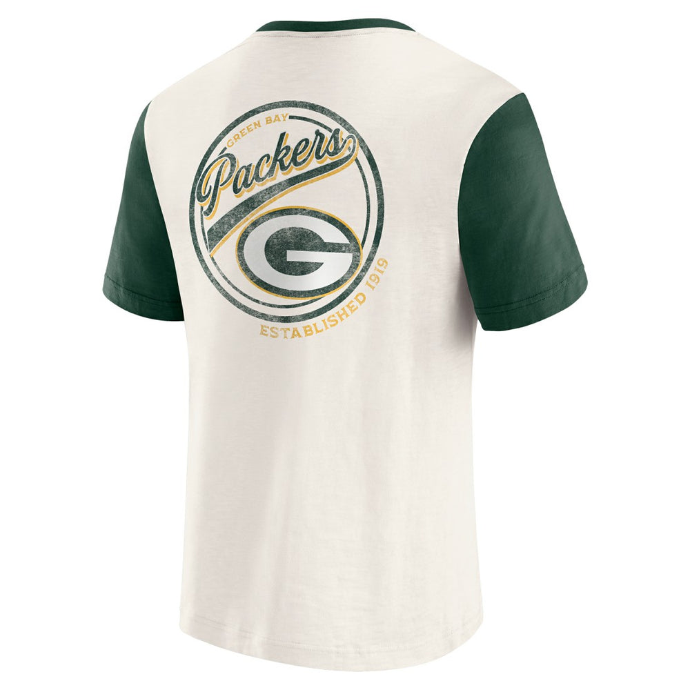Green Bay Packers Darius Rucker Collection Henley Colorblock Slub Pocket T-Shirt Cream | Fanatics