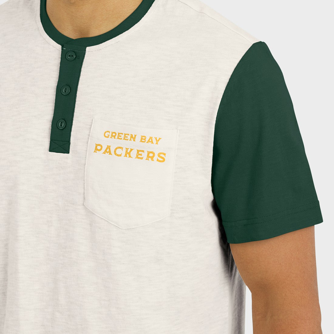 Green Bay Packers Darius Rucker Collection Henley Colorblock Slub Pocket T-Shirt Cream | Fanatics