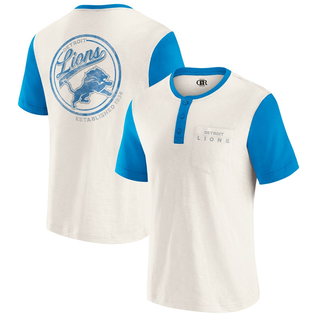 Detroit Lions Darius Rucker Collection Henley Colorblock Slub Pocket T-Shirt Cream | Fanatics