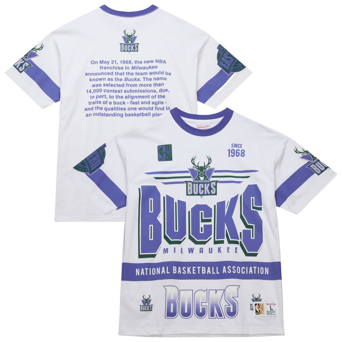 Milwaukee Bucks Unisex Hardwood Classics Vintage Team Origins Premium T-Shirt White - NBA