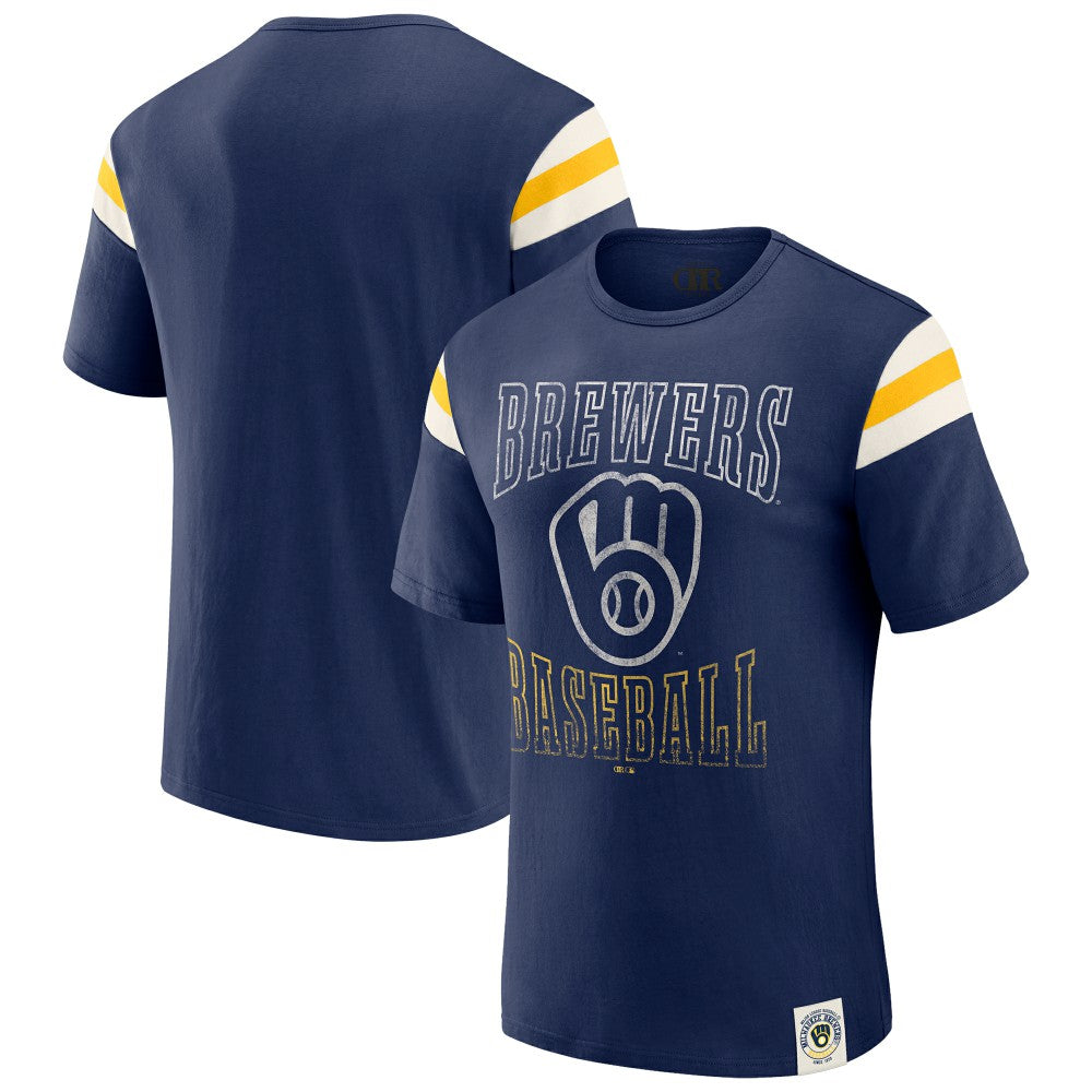Milwaukee Brewers Darius Rucker Collection by Fanatics Distressed Sleeve Stripe T-Shirt - MLB