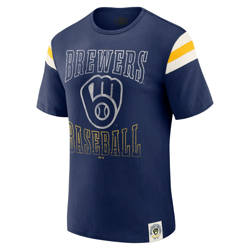 Milwaukee Brewers Darius Rucker Collection by Fanatics Distressed Sleeve Stripe T-Shirt - MLB