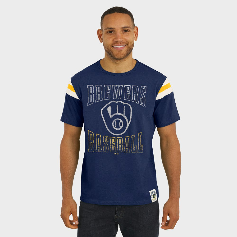 Milwaukee Brewers Darius Rucker Collection by Fanatics Distressed Sleeve Stripe T-Shirt - MLB