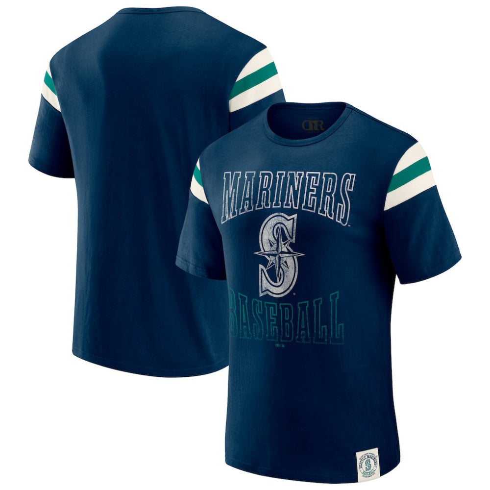 Seattle Mariners Darius Rucker Collection by Fanatics Distressed Sleeve Stripe T-Shirt - MLB