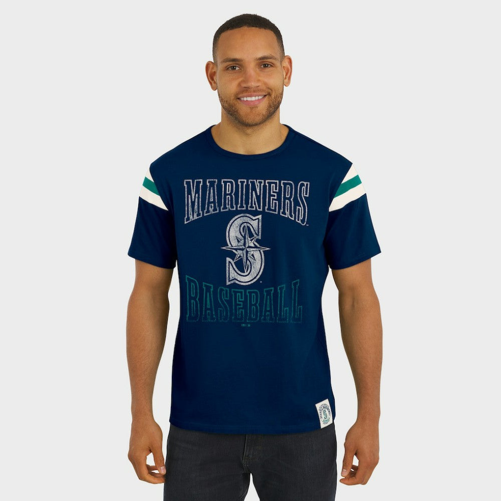 Seattle Mariners Darius Rucker Collection by Fanatics Distressed Sleeve Stripe T-Shirt - MLB
