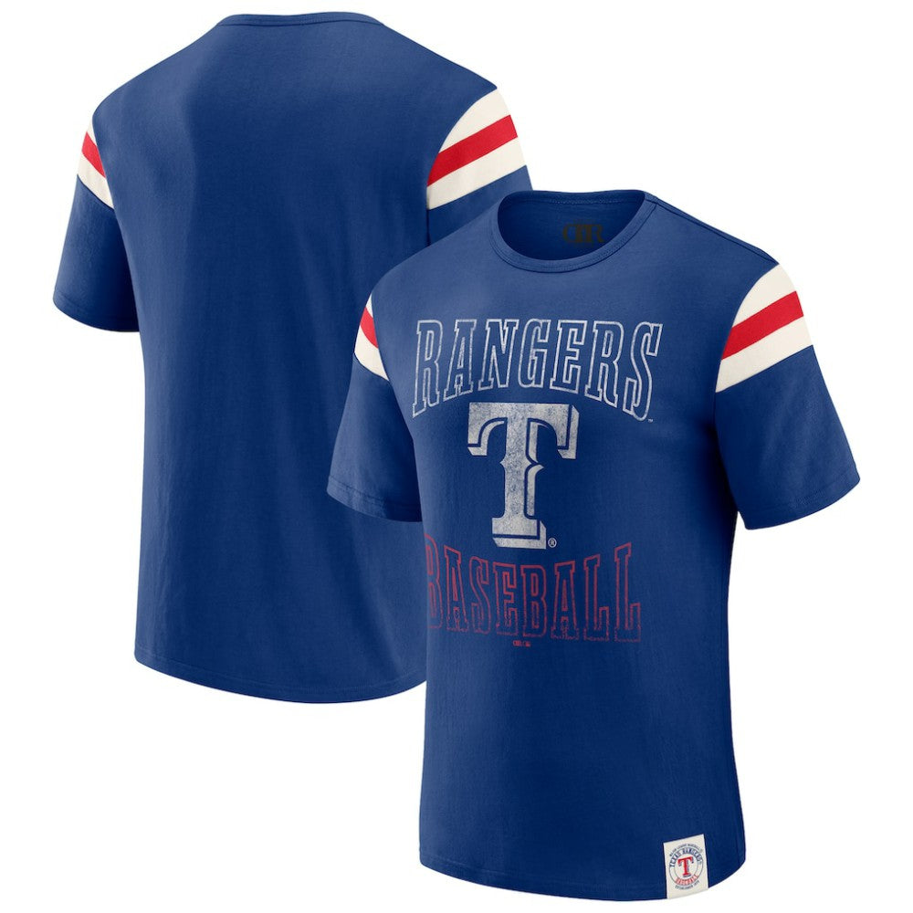 Texas Rangers Darius Rucker Collection by Fanatics Distressed Sleeve Stripe T-Shirt - MLB