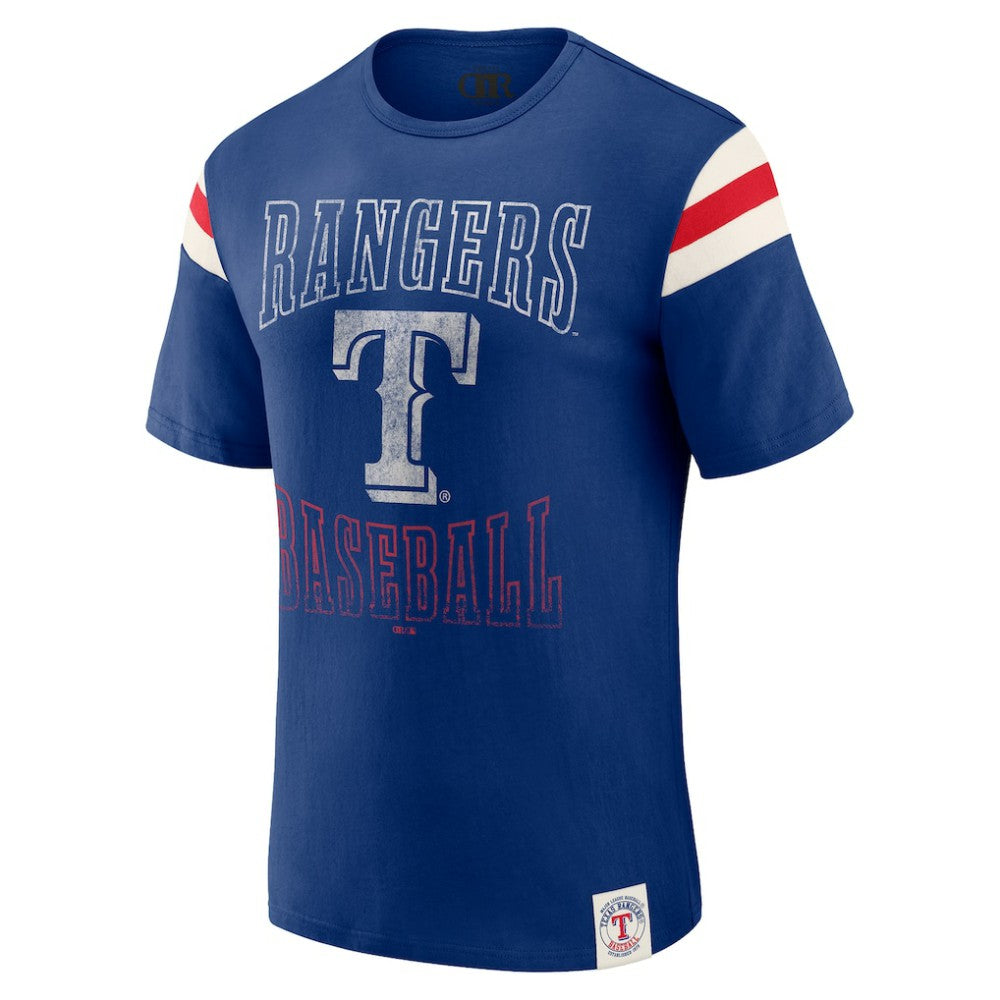 Texas Rangers Darius Rucker Collection by Fanatics Distressed Sleeve Stripe T-Shirt - MLB
