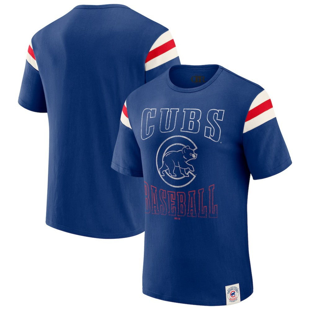 Chicago Cubs Darius Rucker Collection by Fanatics Distressed Sleeve Stripe T-Shirt - MLB