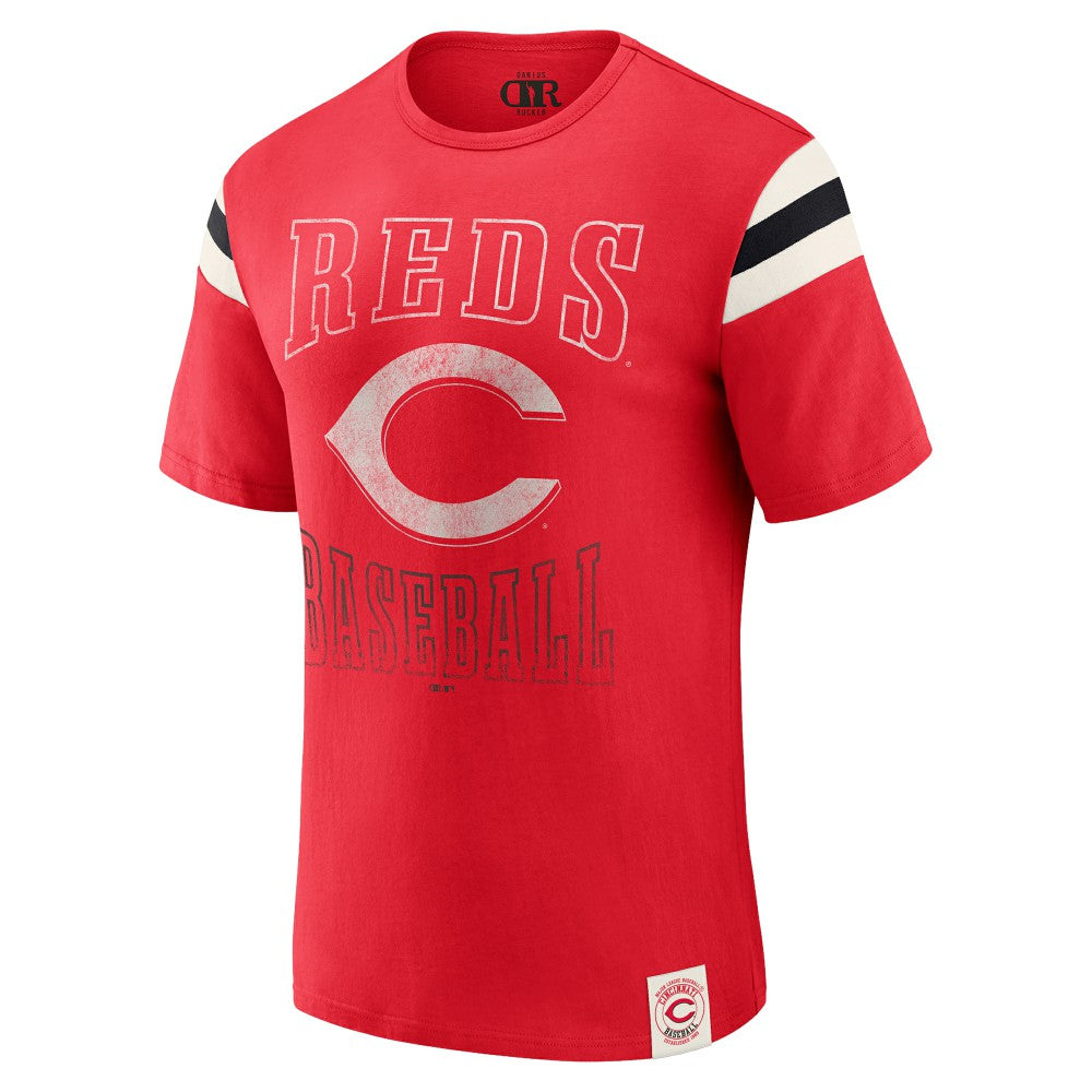 Cincinnati Reds Darius Rucker Collection by Fanatics Distressed Sleeve Stripe T-Shirt - MLB