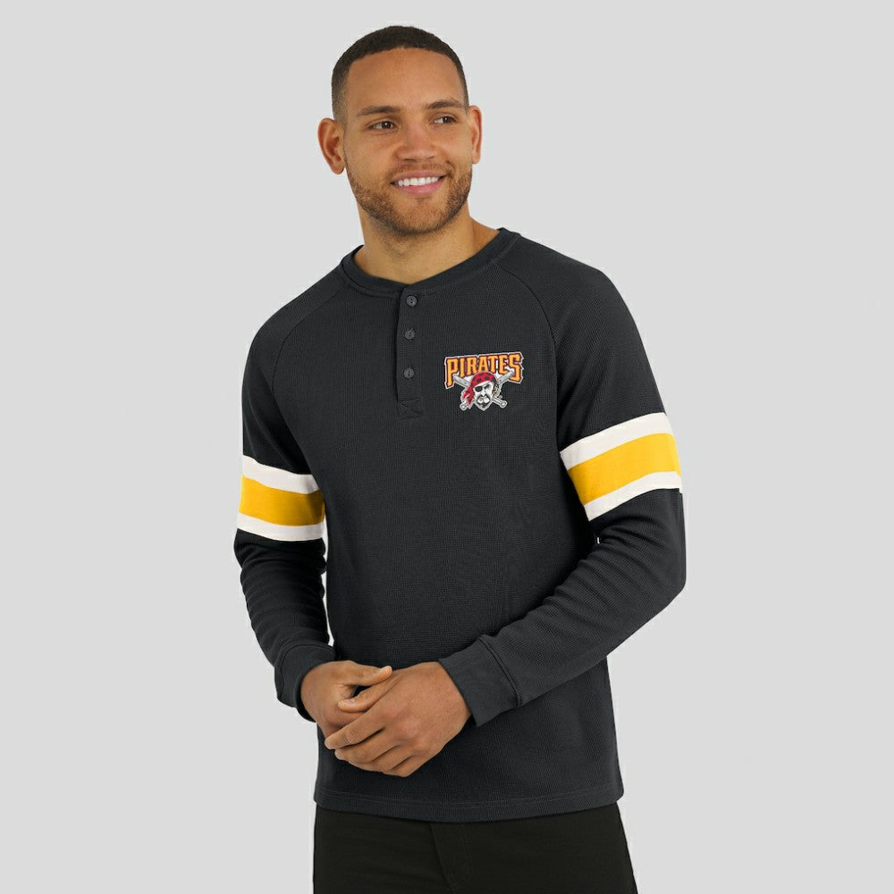 Pittsburgh Pirates Darius Rucker Collection by Fanatics Waffle-Knit Raglan Long Sleeve Henley T-Shirt - MLB