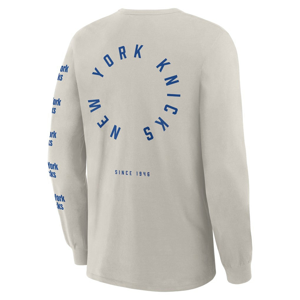 New York Knicks Crossover Collection Ball Screen Action Premium Long Sleeve T-Shirt Cream - NBA