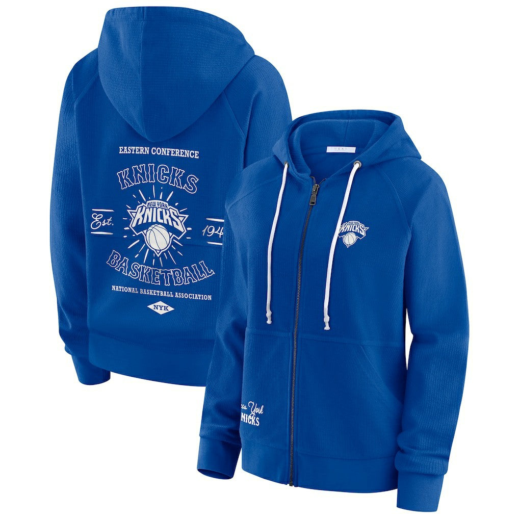 New York Knicks WEAR by Erin Andrews Women's Vintage Full-Zip Raglan Hoodie Royal - NBA