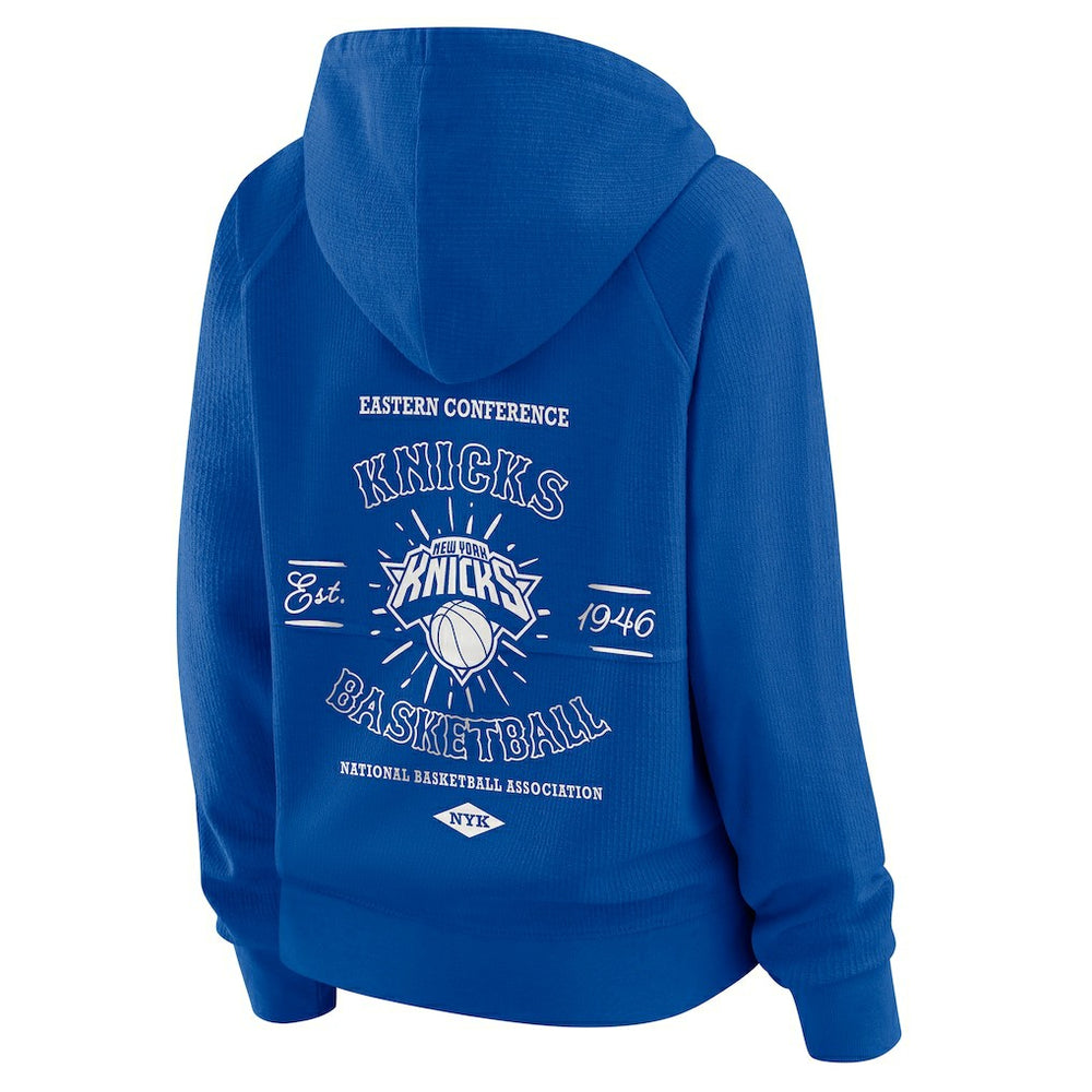 New York Knicks WEAR by Erin Andrews Women's Vintage Full-Zip Raglan Hoodie Royal - NBA