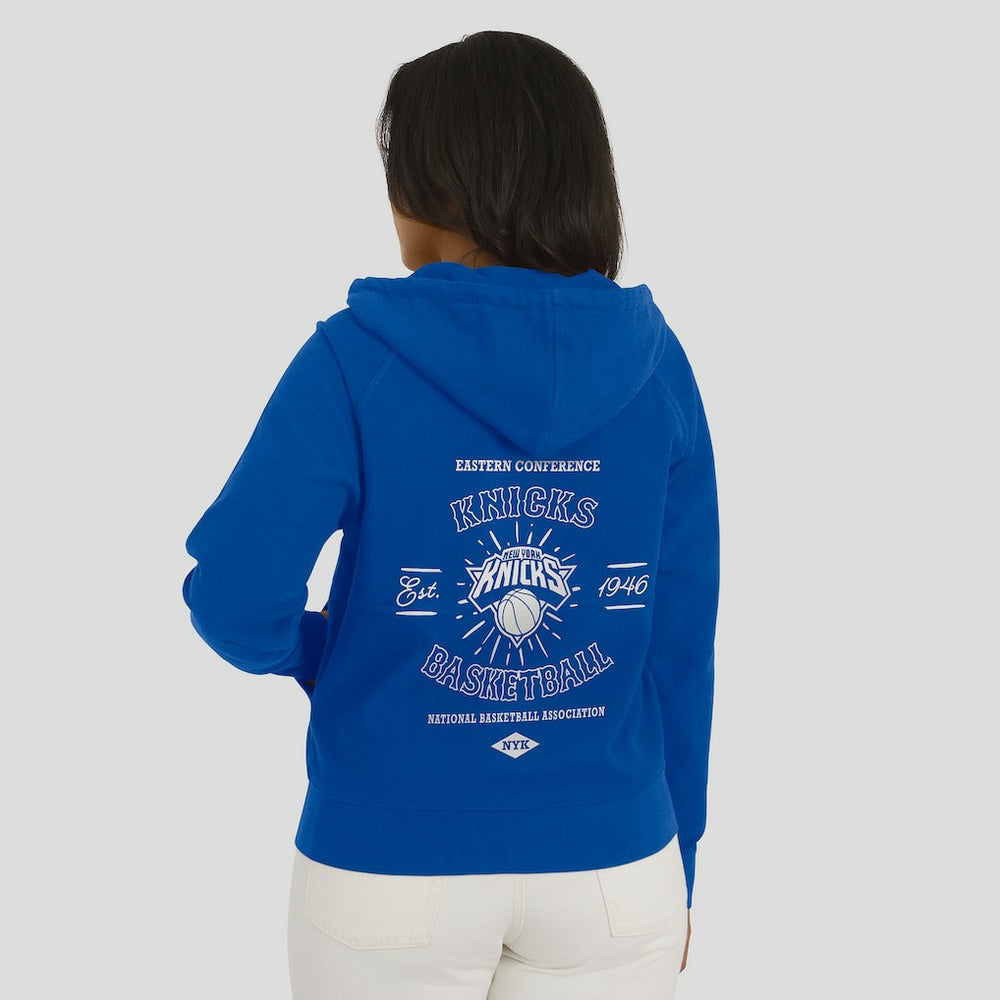New York Knicks WEAR by Erin Andrews Women's Vintage Full-Zip Raglan Hoodie Royal - NBA