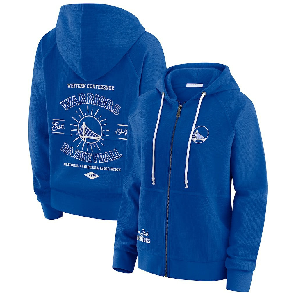 Golden State Warriors WEAR by Erin Andrews Women's Vintage Full-Zip Raglan Hoodie Blue - NBA