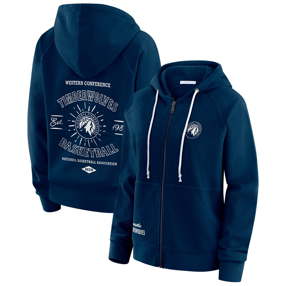 Minnesota Timberwolves WEAR by Erin Andrews Women's Vintage Full-Zip Raglan Hoodie Navy - NBA