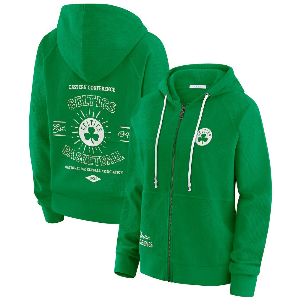Boston Celtics WEAR by Erin Andrews Women's Vintage Full-Zip Raglan Hoodie Green - NBA