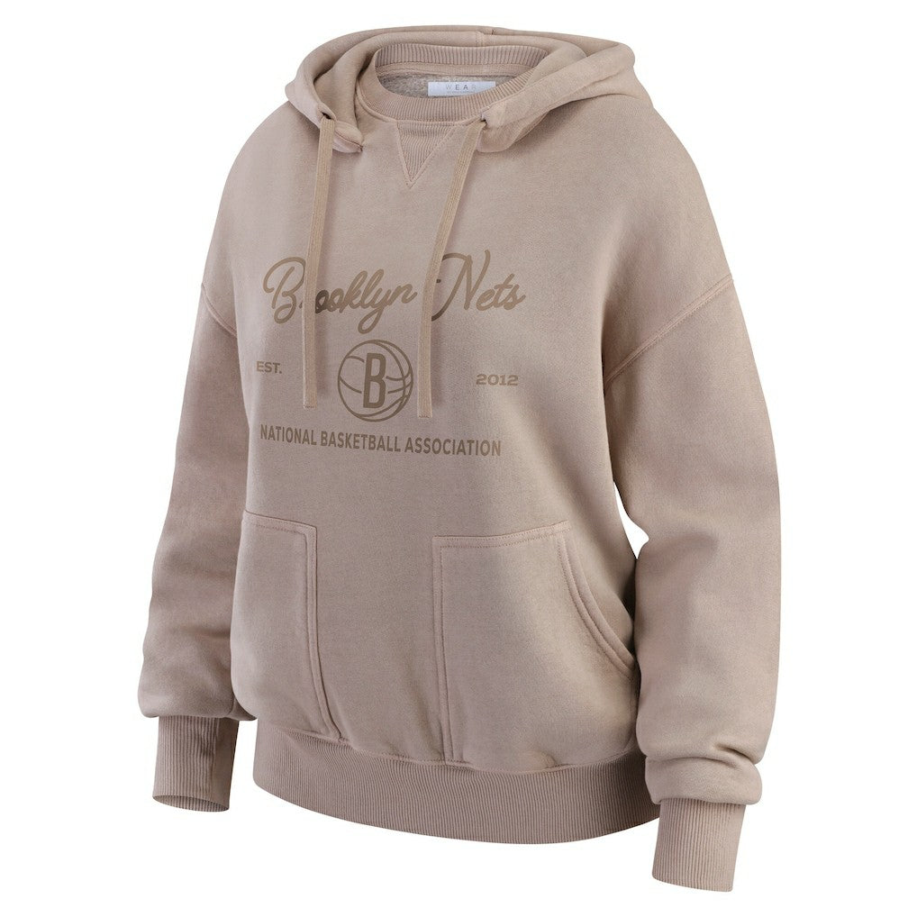 Brooklyn Nets WEAR by Erin Andrews Women's Washed Pullover Crewdie Tan - NBA