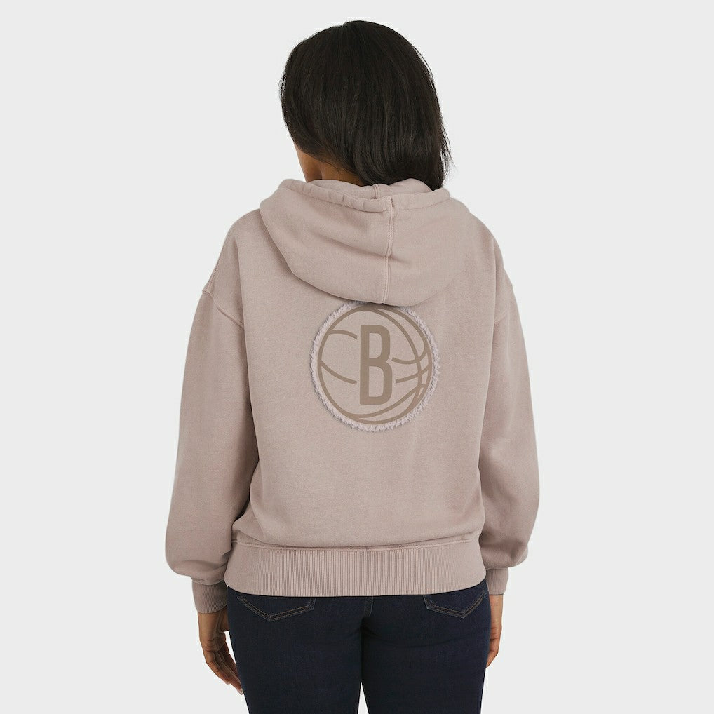 Brooklyn Nets WEAR by Erin Andrews Women's Washed Pullover Crewdie Tan - NBA