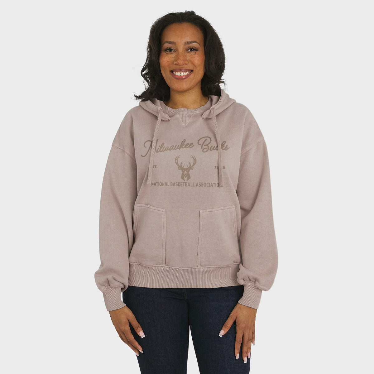 Milwaukee Bucks WEAR by Erin Andrews Women's Washed Pullover Crewdie Tan - NBA