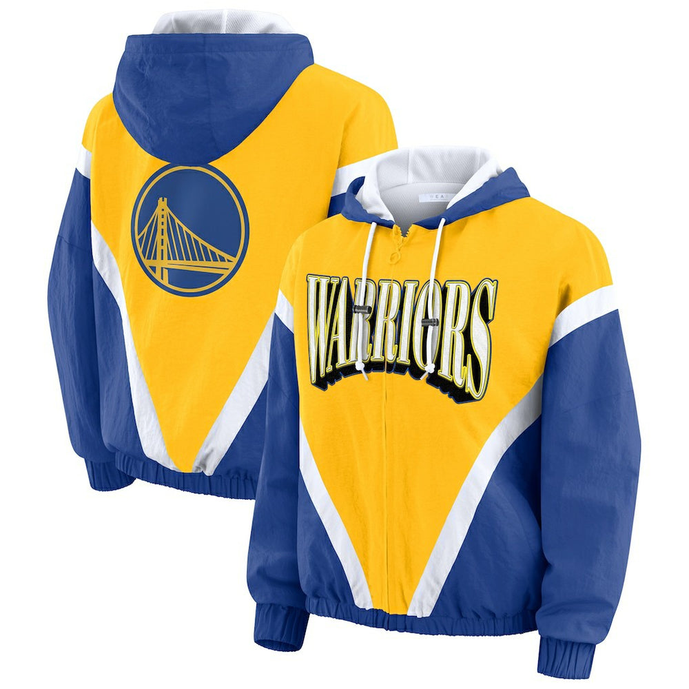 Golden State Warriors WEAR by Erin Andrews Women's Colorblock Full-Zip Hoodie Windbreaker Jacket Gold/Royal - NBA