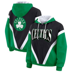 Boston Celtics WEAR by Erin Andrews Women's Colorblock Full-Zip Hoodie Windbreaker Jacket Black/Kelly Green - NBA