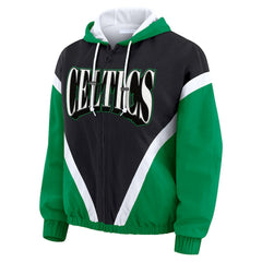 Boston Celtics WEAR by Erin Andrews Women's Colorblock Full-Zip Hoodie Windbreaker Jacket Black/Kelly Green - NBA