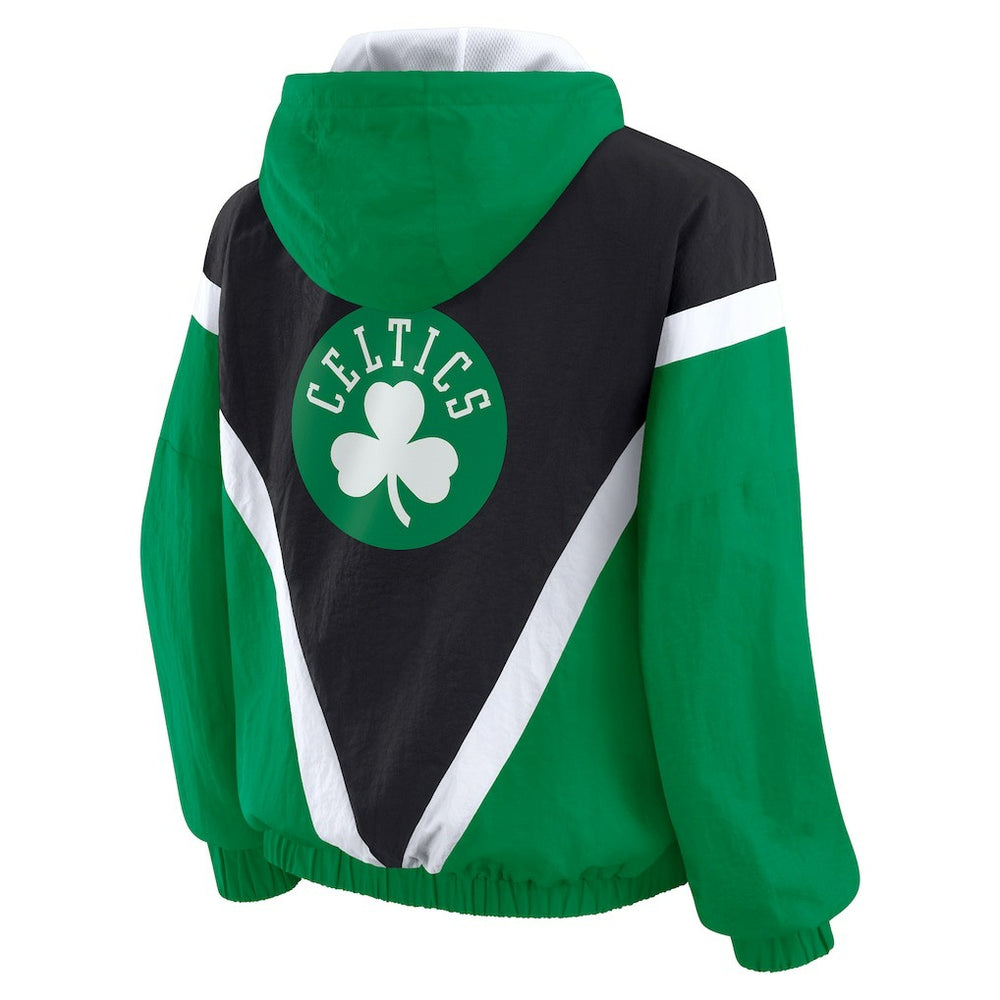Boston Celtics WEAR by Erin Andrews Women's Colorblock Full-Zip Hoodie Windbreaker Jacket Black/Kelly Green - NBA