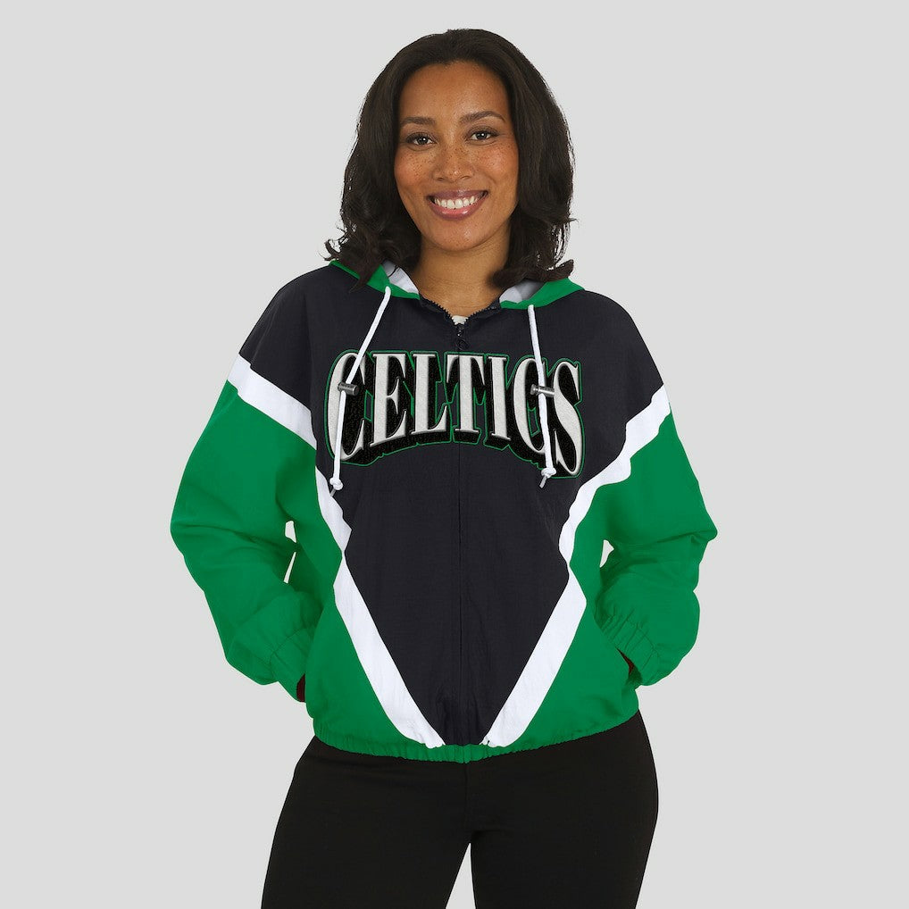 Boston Celtics WEAR by Erin Andrews Women's Colorblock Full-Zip Hoodie Windbreaker Jacket Black/Kelly Green - NBA