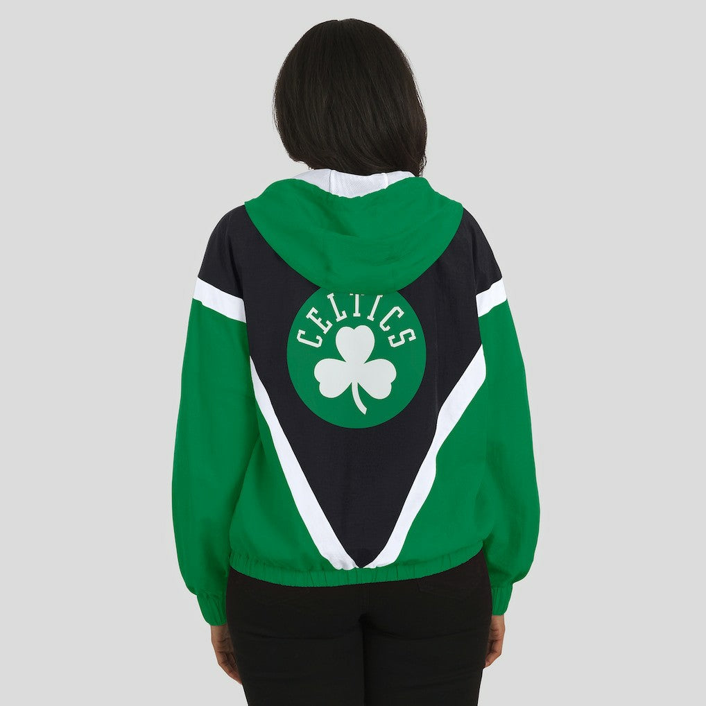 Boston Celtics WEAR by Erin Andrews Women's Colorblock Full-Zip Hoodie Windbreaker Jacket Black/Kelly Green - NBA
