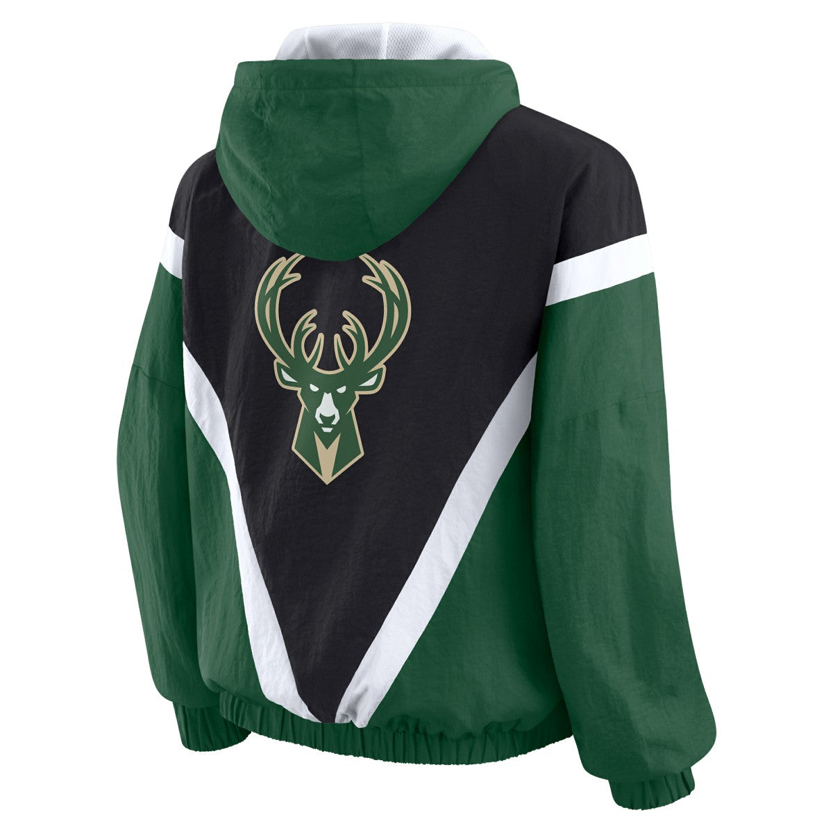 Milwaukee Bucks WEAR by Erin Andrews Women's Colorblock Full-Zip Hoodie Windbreaker Jacket Black/Hunter Green - NBA