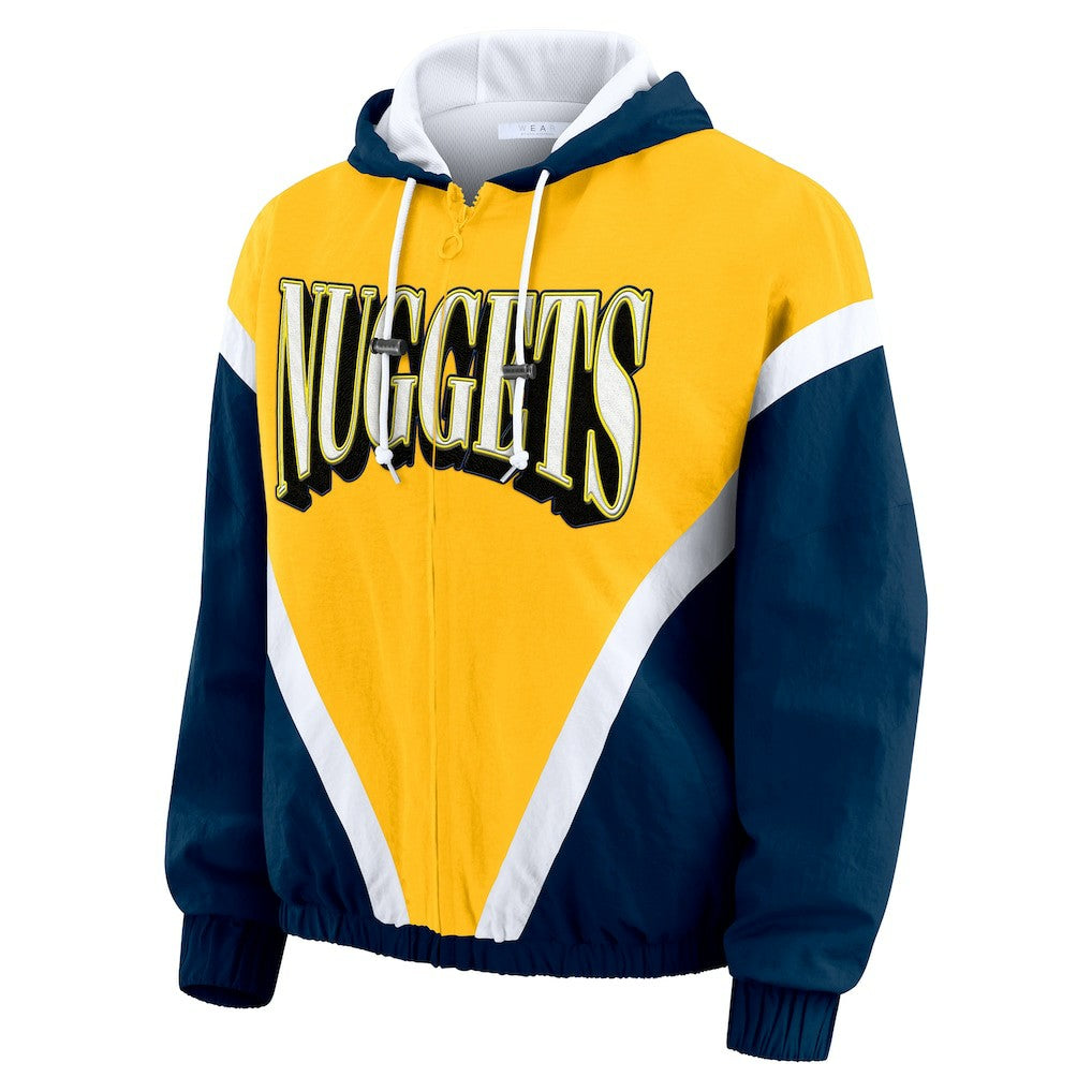 Denver Nuggets WEAR by Erin Andrews Women's Colorblock Full-Zip Hoodie Windbreaker Jacket Gold/Navy - NBA